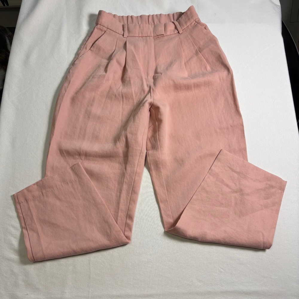 H&M, Pleated Tapered Trousers, 6, Pink, High Waist Elastic Back